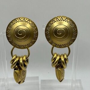 Vintage Norma Jean Clip On Earrings Matte Gold Tone Stamped Puffy Round Dangles